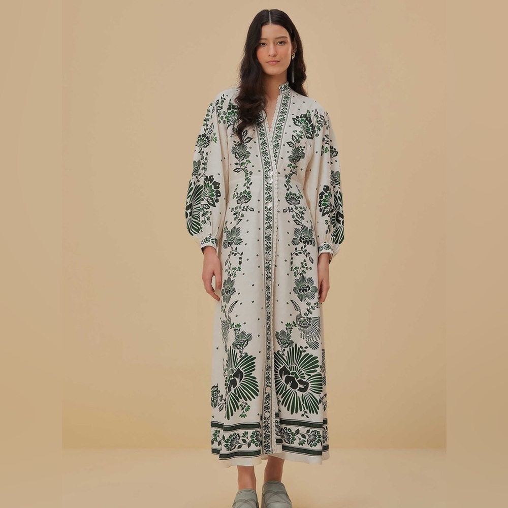 FARM Rio White and Green Floral Maxi Dress